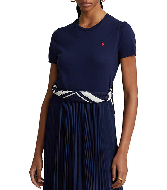 Women’s Cotton-Blend Short-Sleeve Sweater Blue