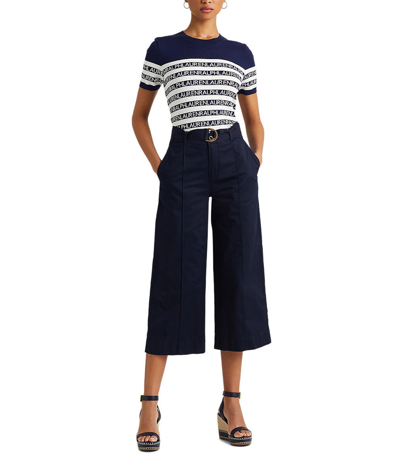 Women's Micro-Sanded Twill Belted Wide-Leg Pants Navy