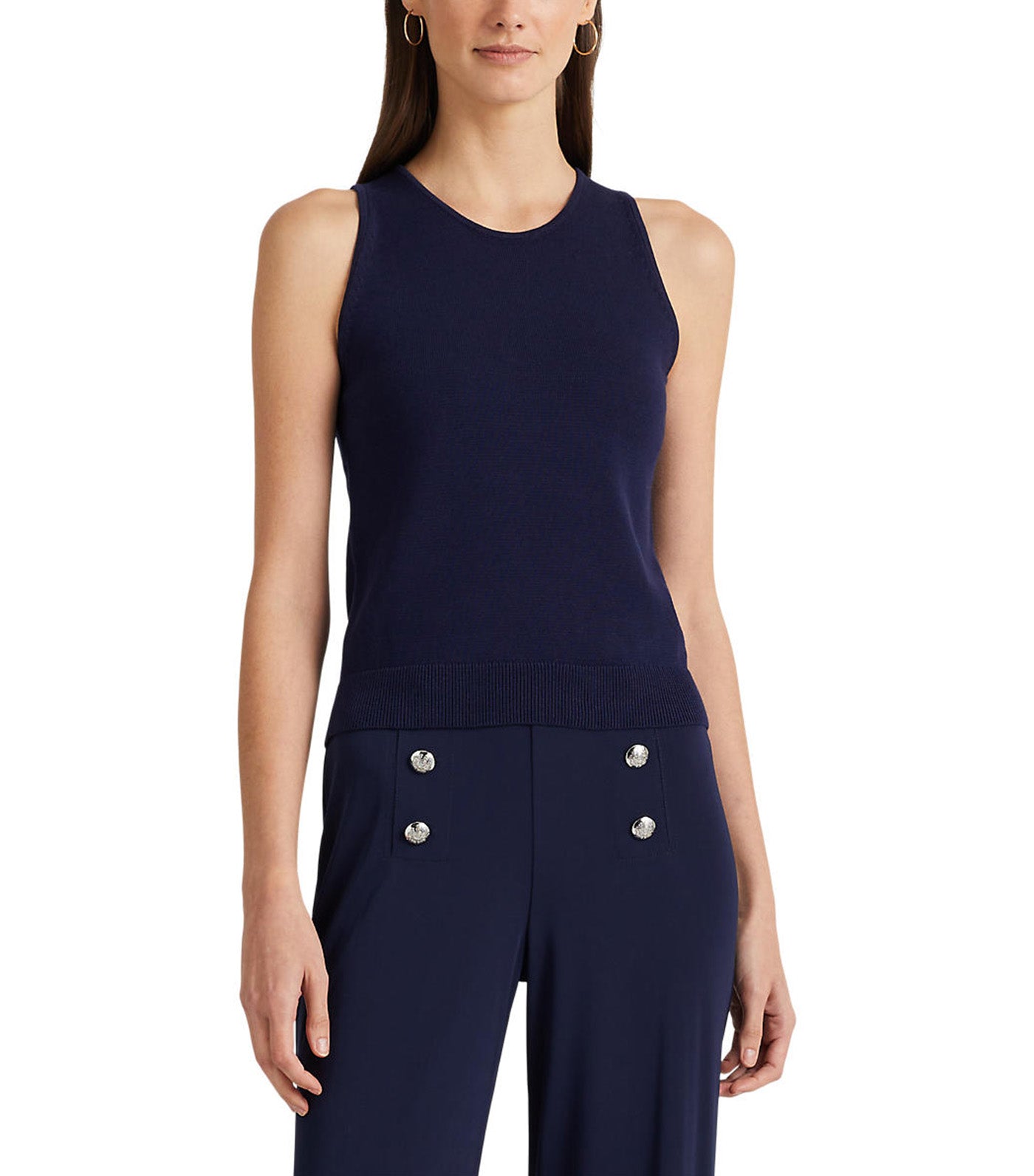 Women's Cotton-Blend Sleeveless Sweater Navy