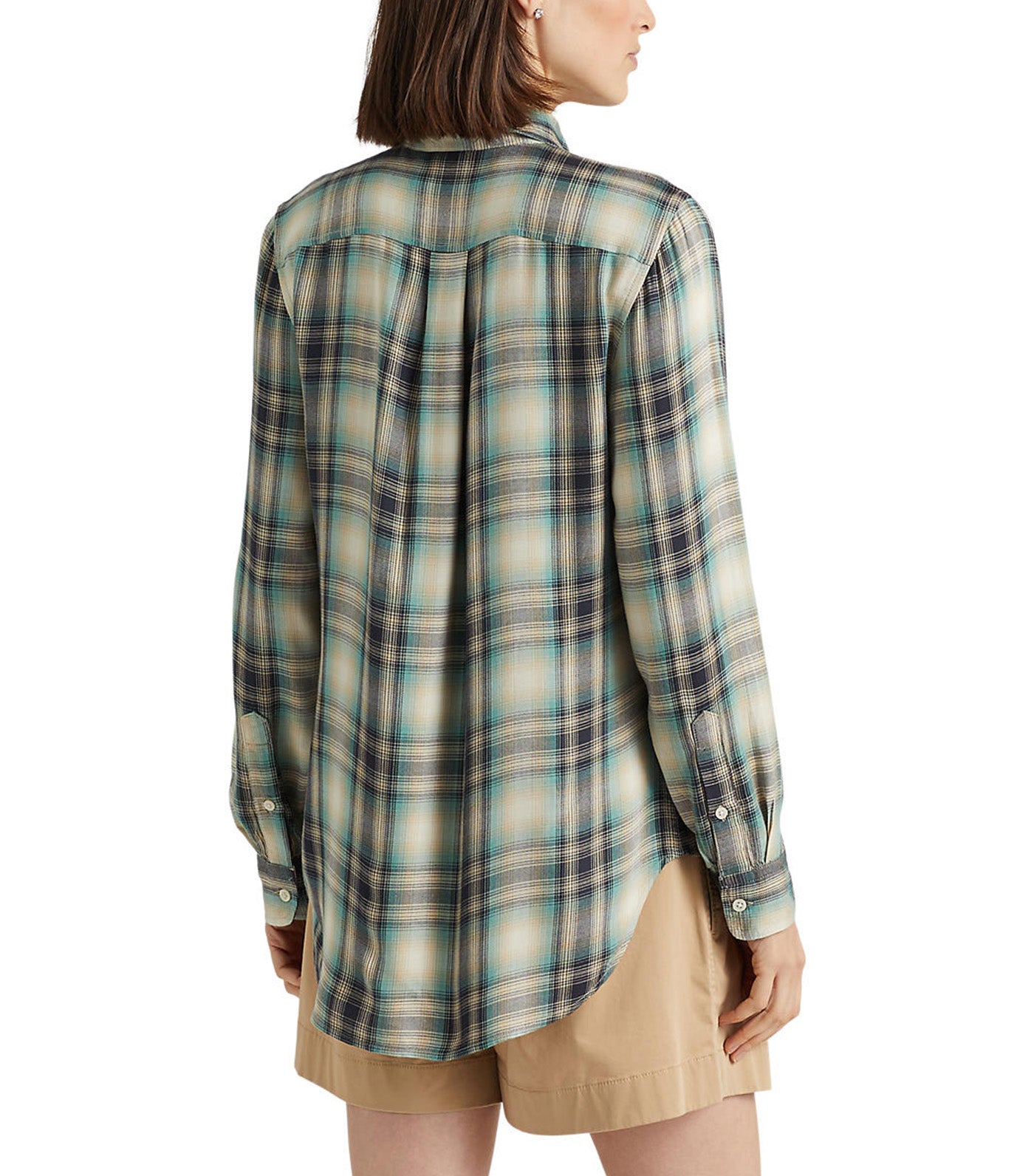 Women's Oversized Plaid Twill Shirt Blue/Green Plaid