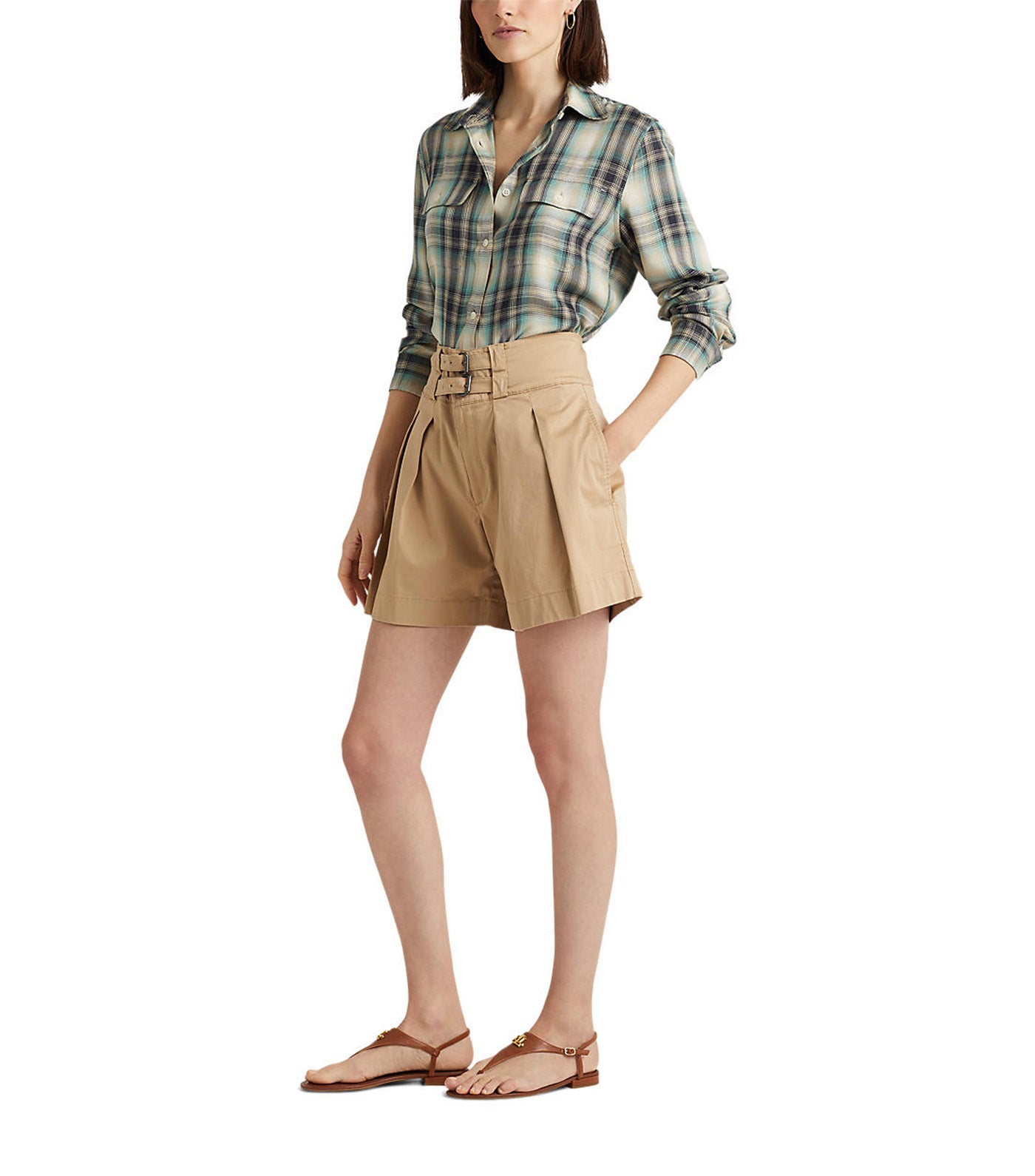 Women's Oversized Plaid Twill Shirt Blue/Green Plaid