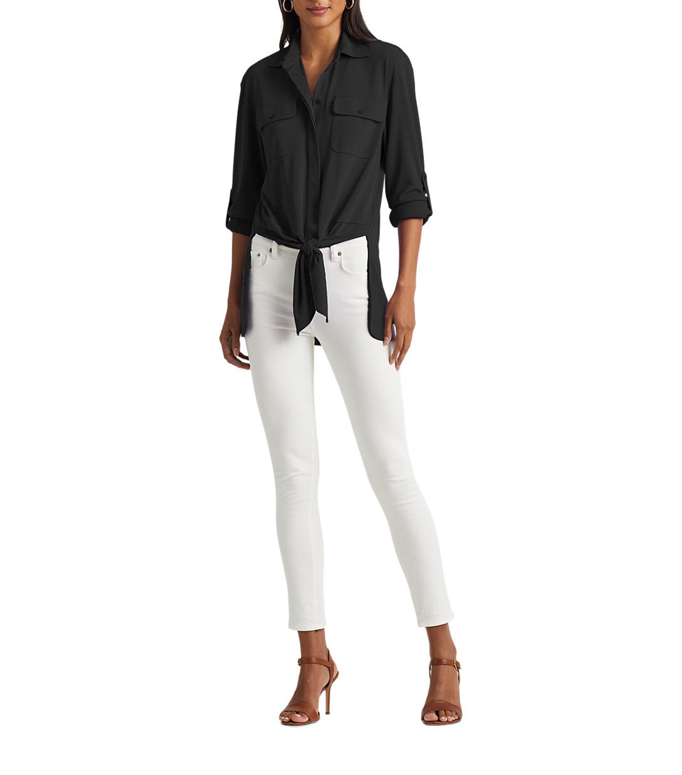 Women's Tie-Front Stretch Jersey Shirt Black