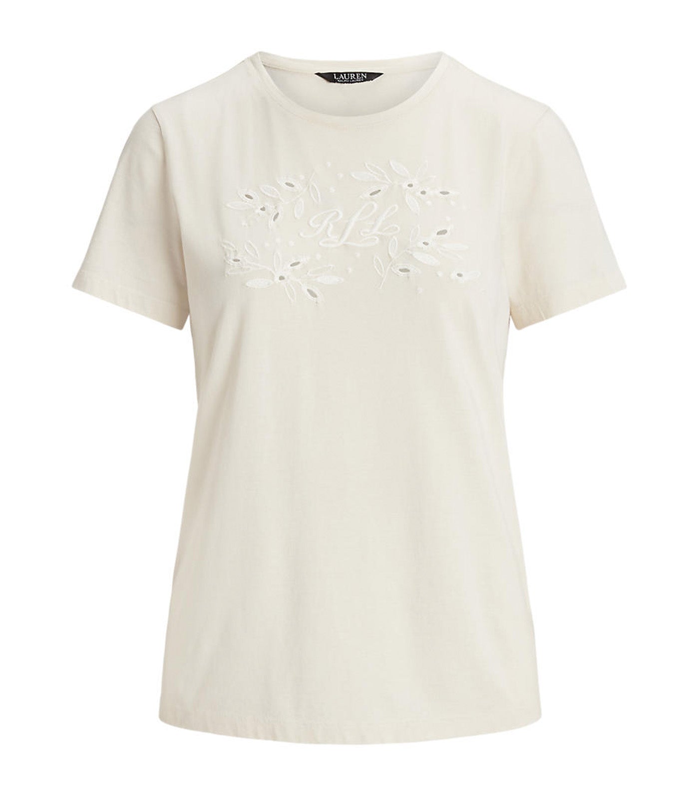 Women's Eyelet Logo Cotton-Blend Tee Natural