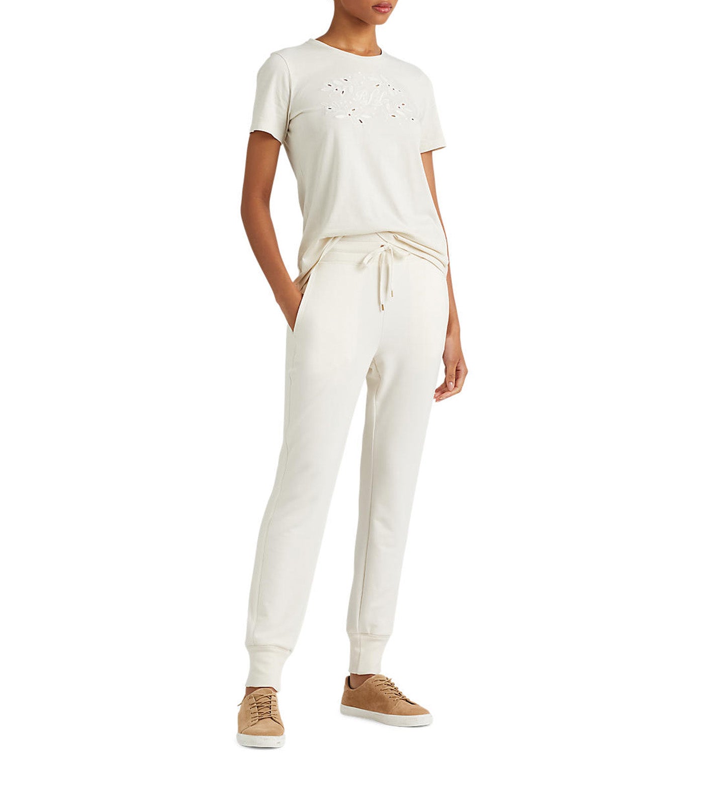 Women's Eyelet Logo Cotton-Blend Tee Natural