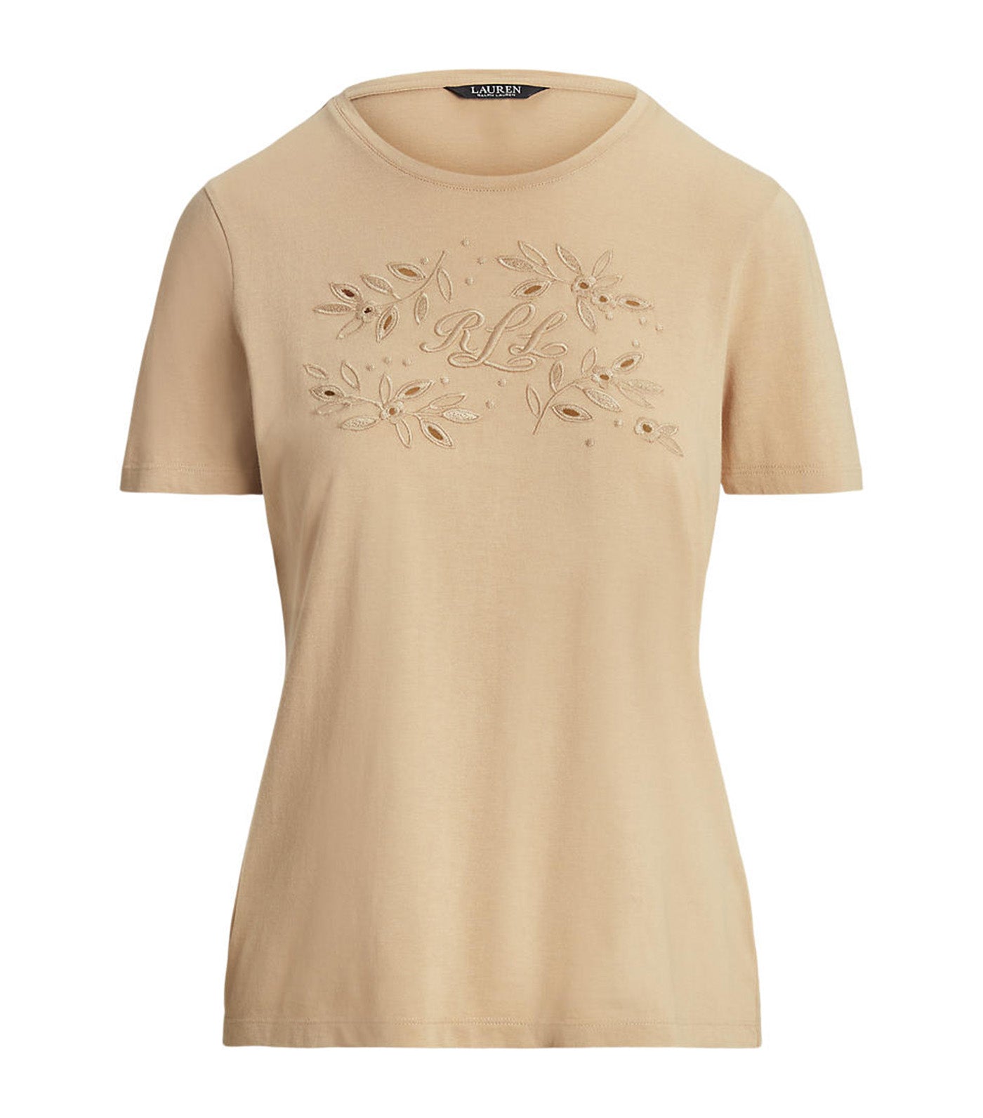 Women's Eyelet Logo Cotton-Blend Tee Light Beige