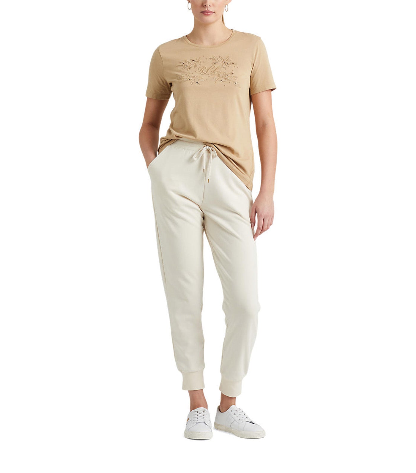 Women's Eyelet Logo Cotton-Blend Tee Light Beige