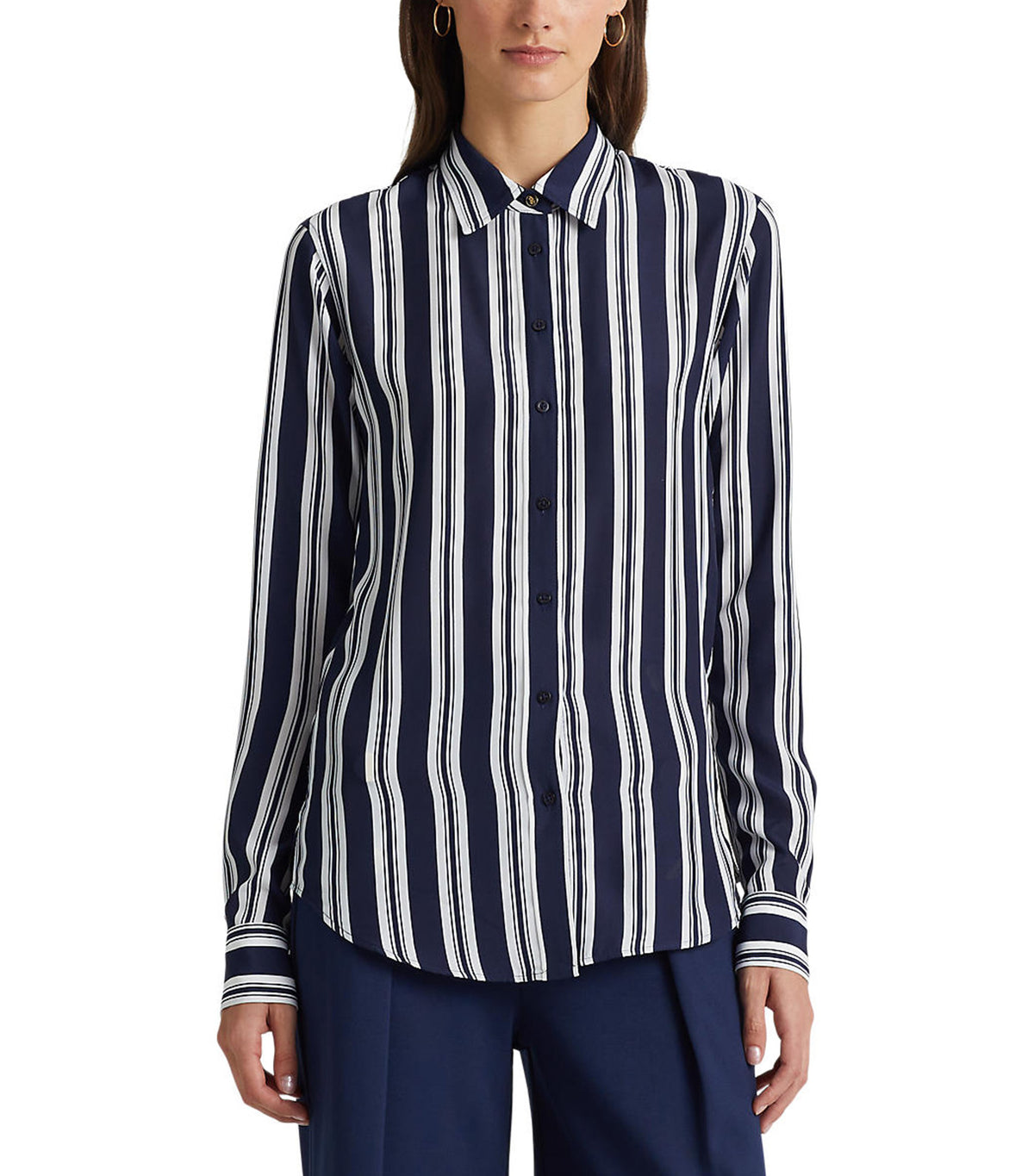 Women's Striped Crepe Shirt Navy