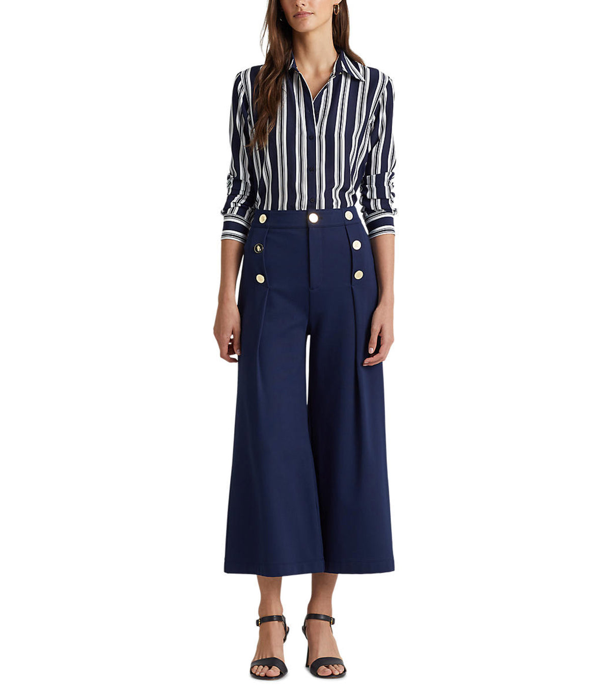 Women's Striped Crepe Shirt Navy