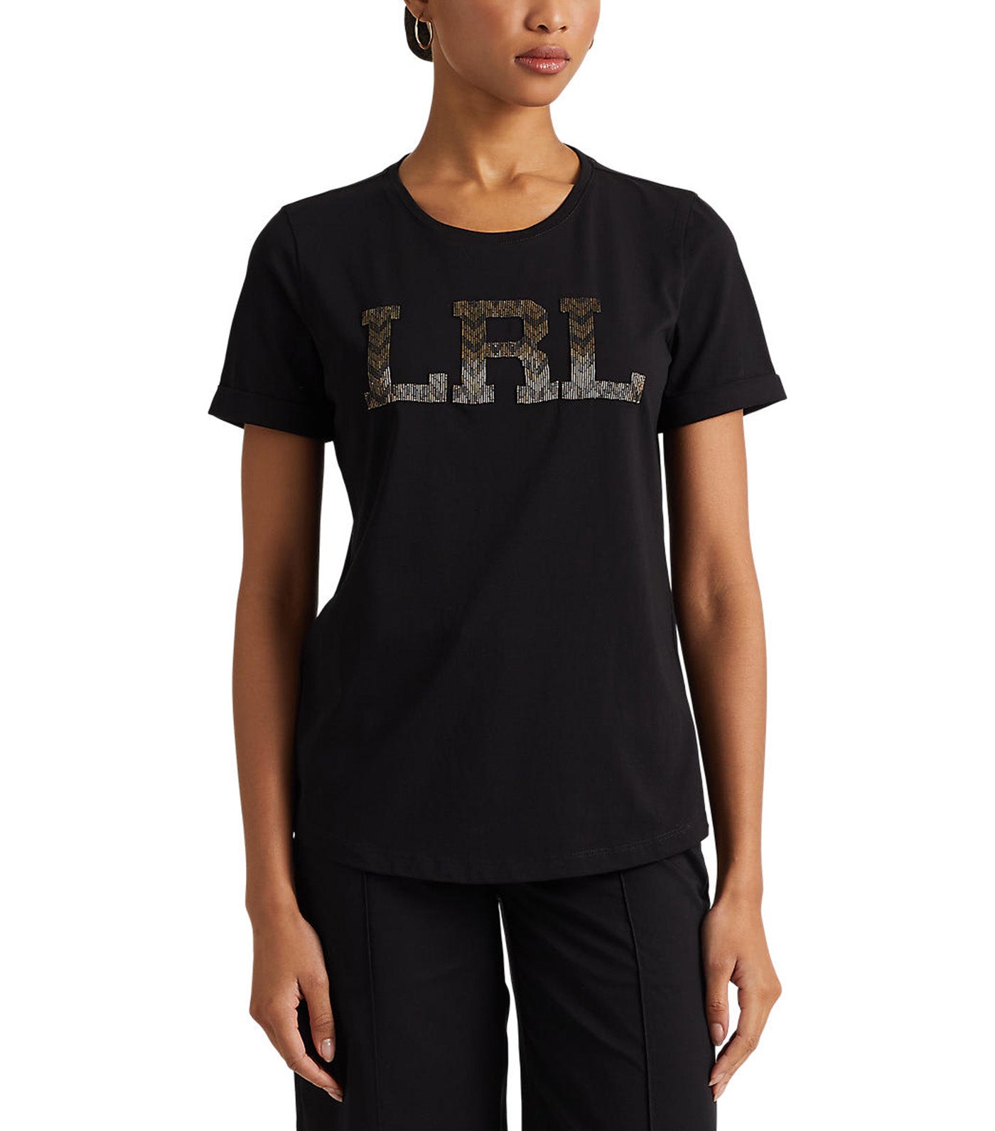 Women's Beaded Logo Jersey Tee Black