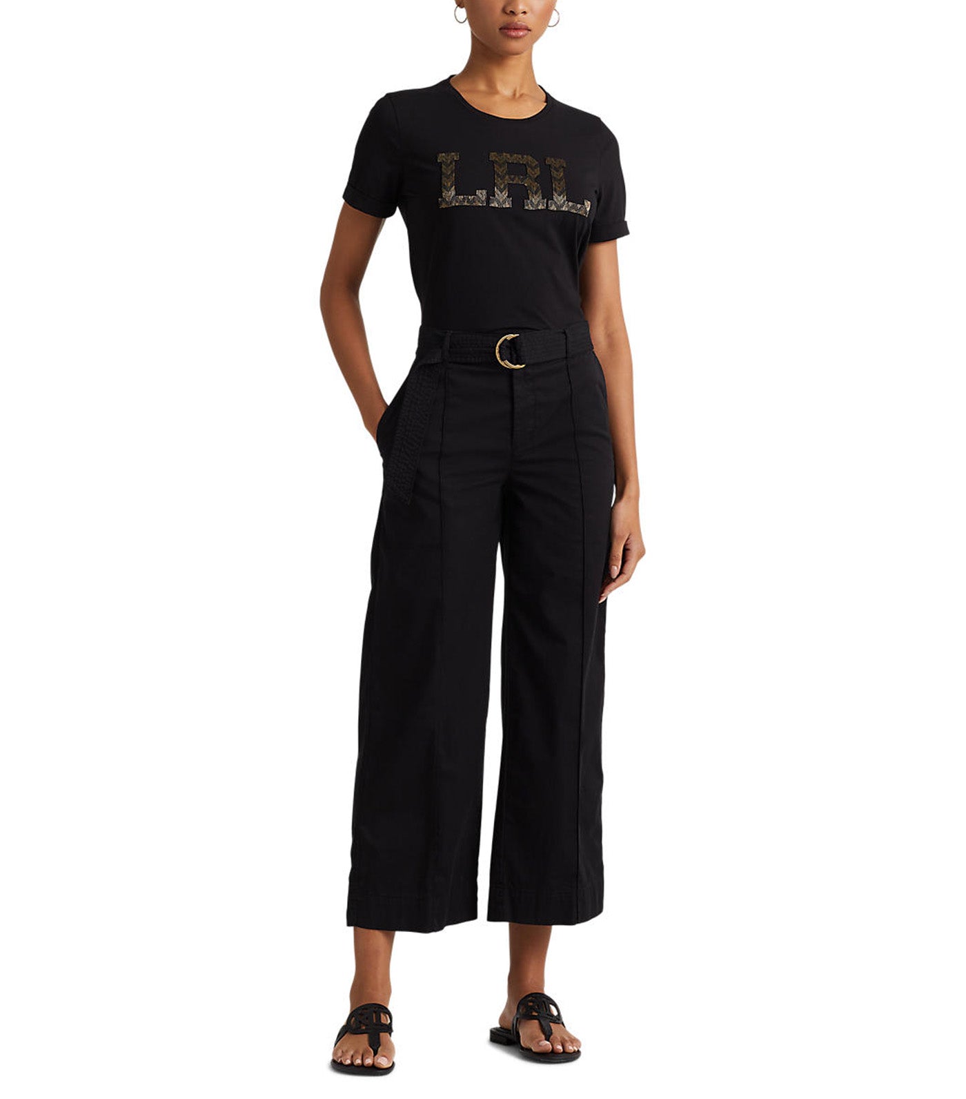 Women's Beaded Logo Jersey Tee Black