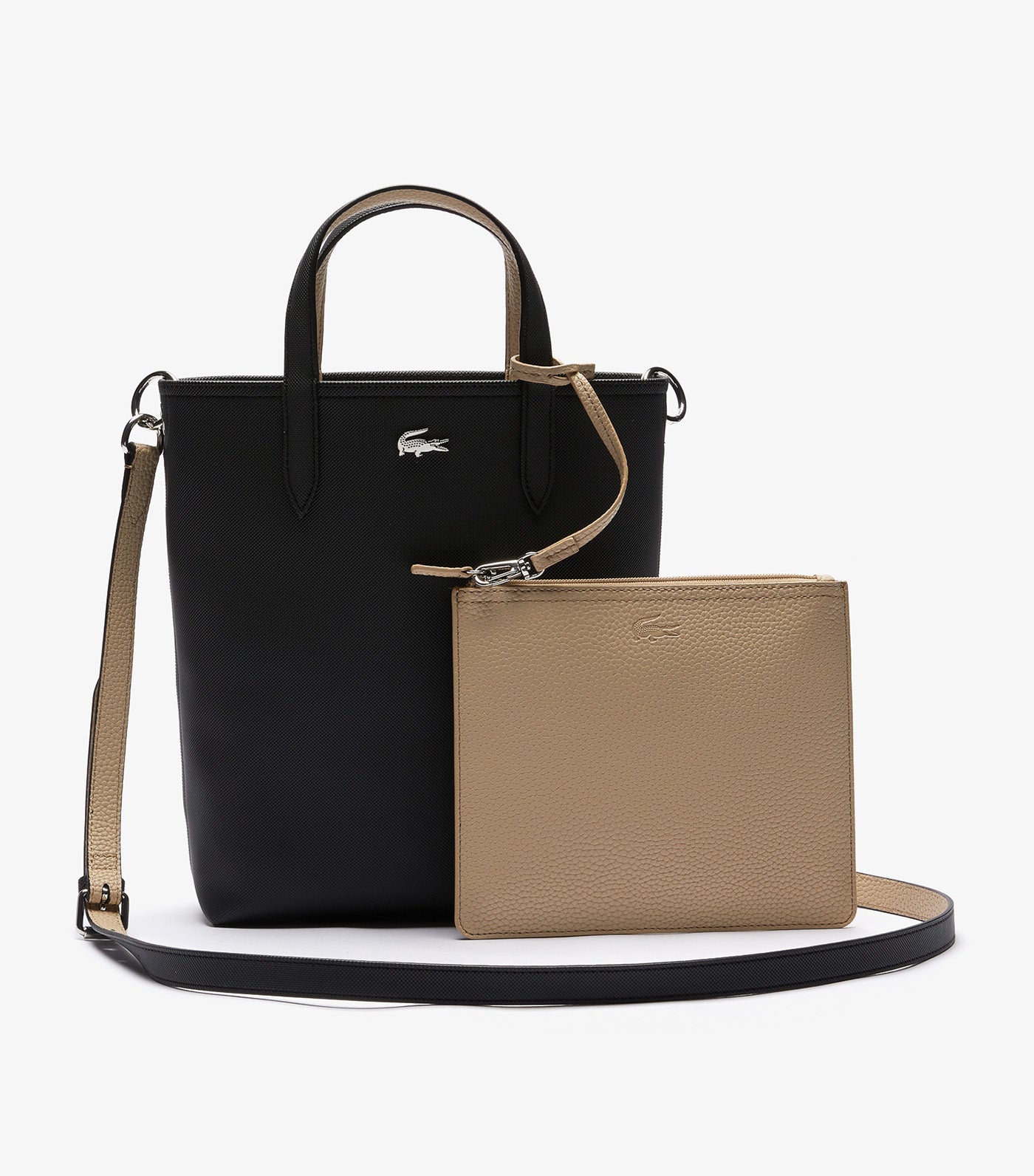 Women's Anna Reversible Coated Canvas Vertical Shopping Bag Black Warm Sand