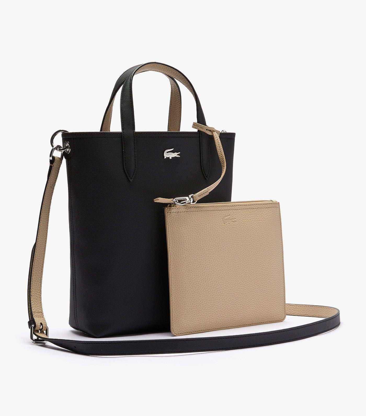 Women's Anna Reversible Coated Canvas Vertical Shopping Bag Black Warm Sand