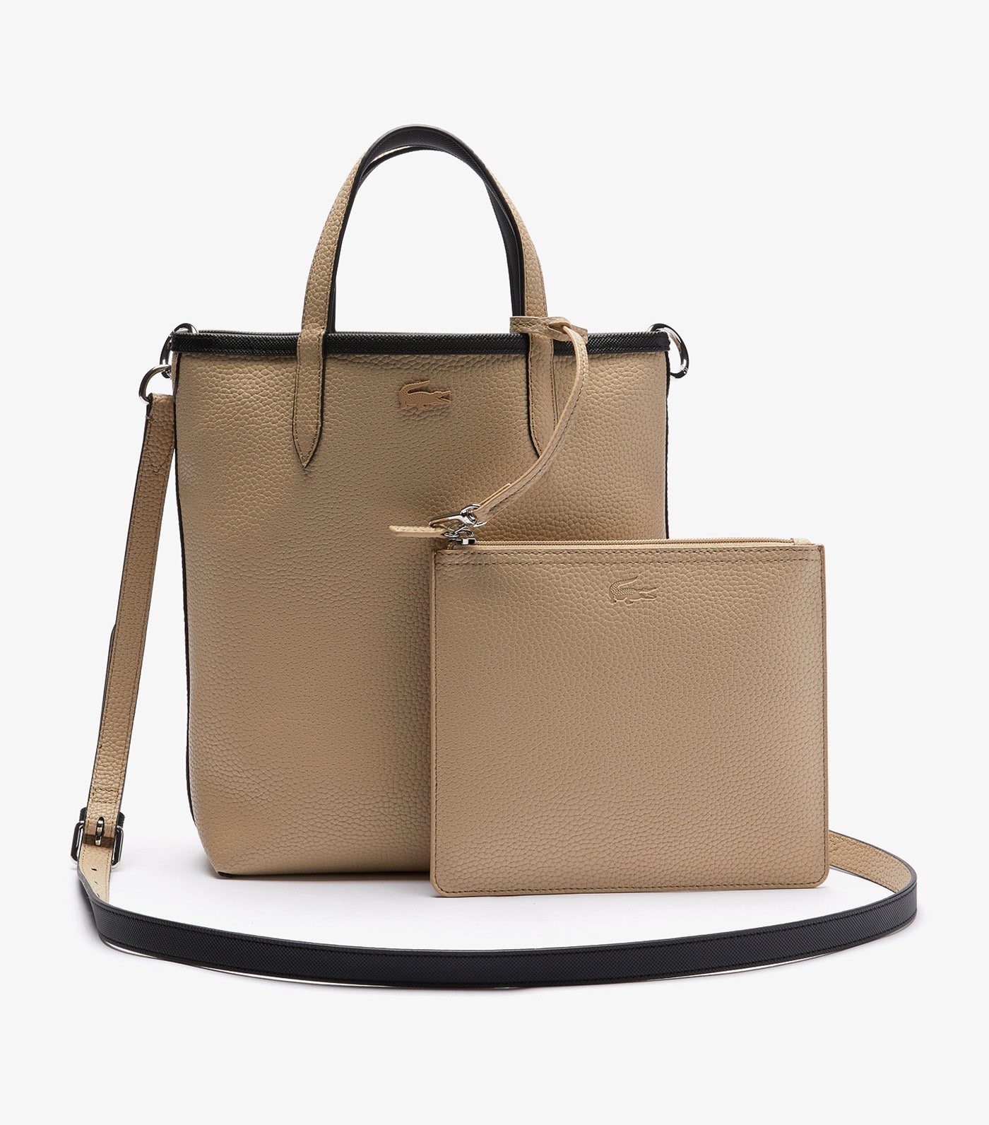 Women's Anna Reversible Coated Canvas Vertical Shopping Bag Black Warm Sand