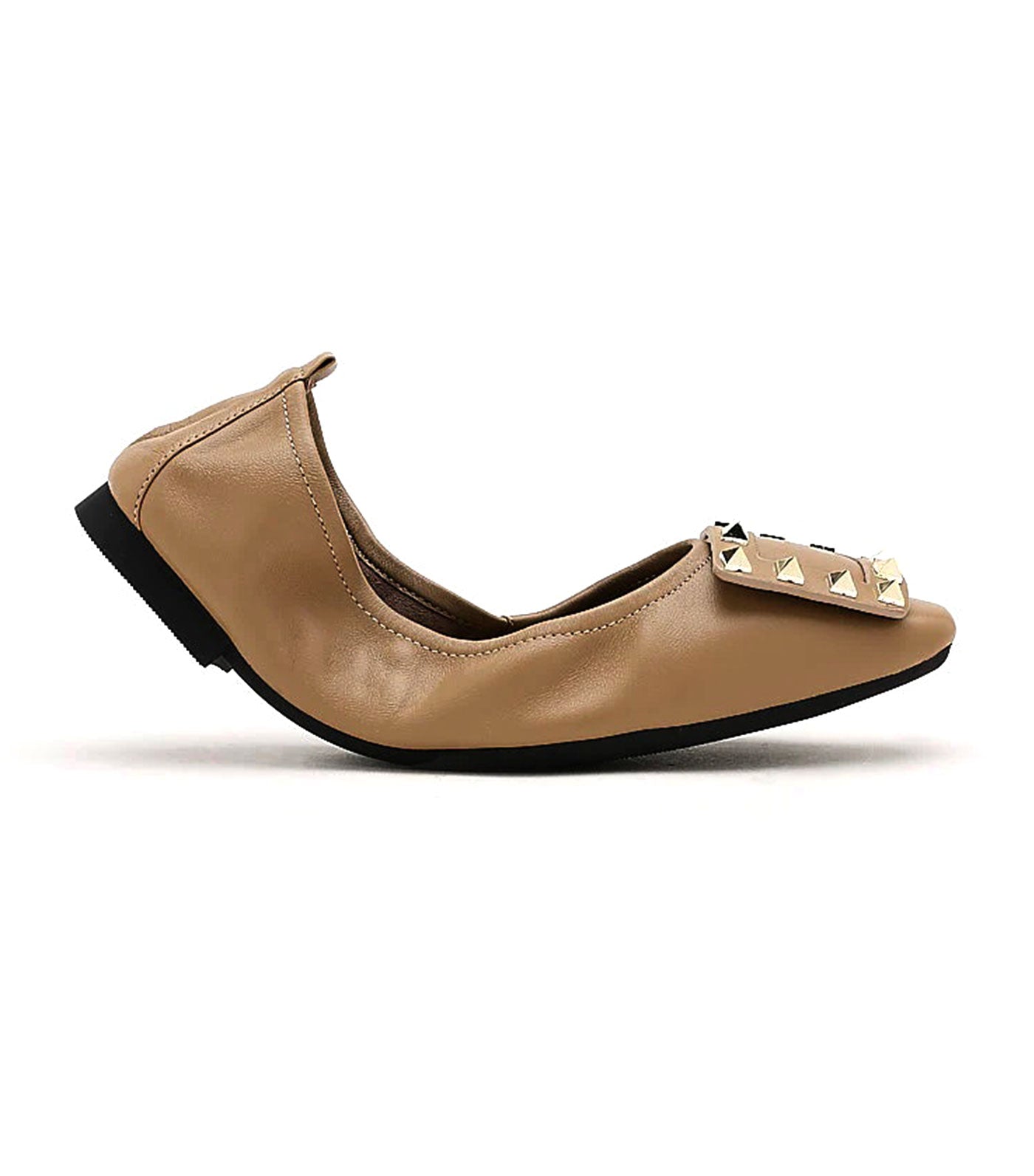 Vivienne Studded Foldable Flats Khaki