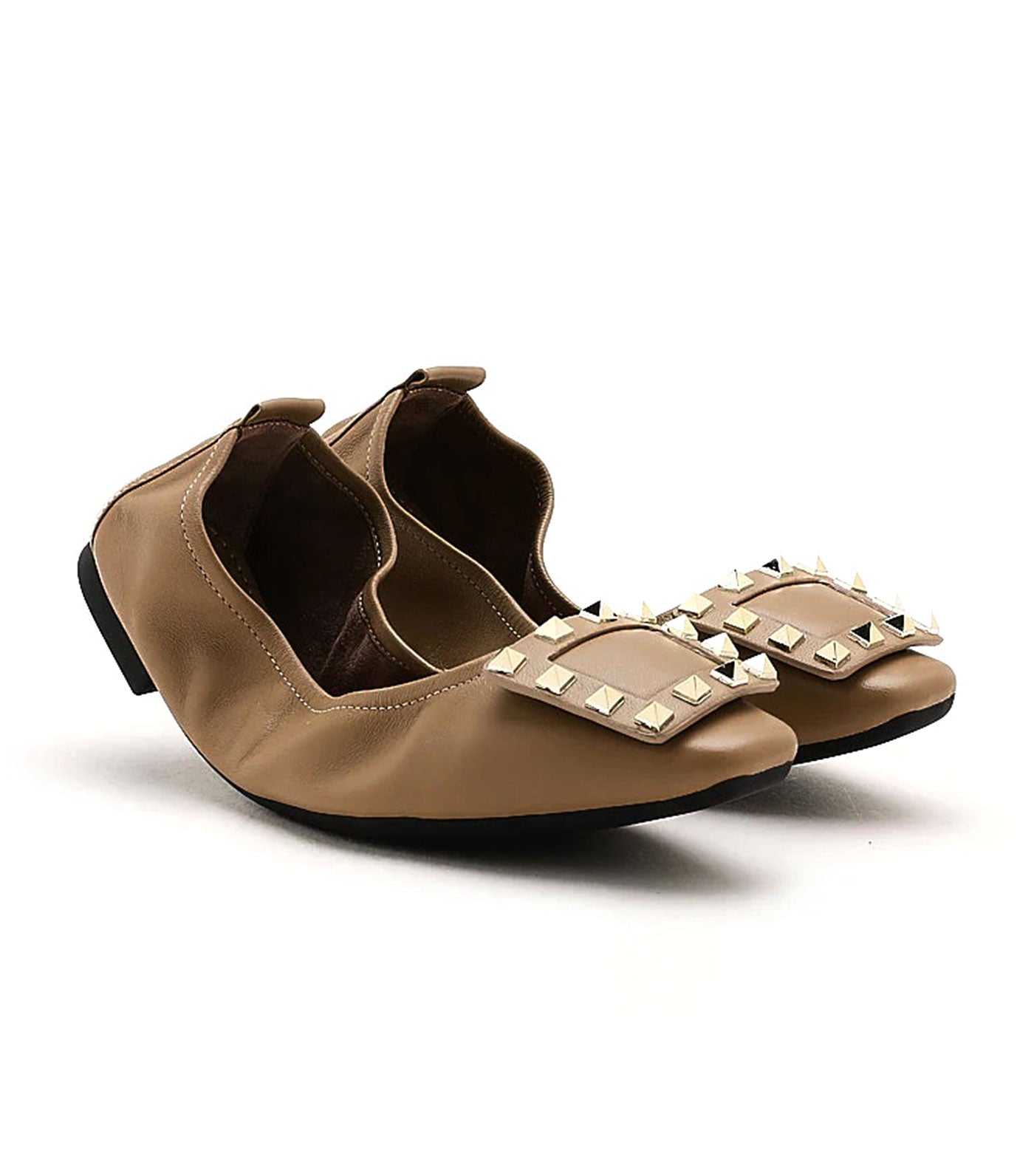 Vivienne Studded Foldable Flats Khaki