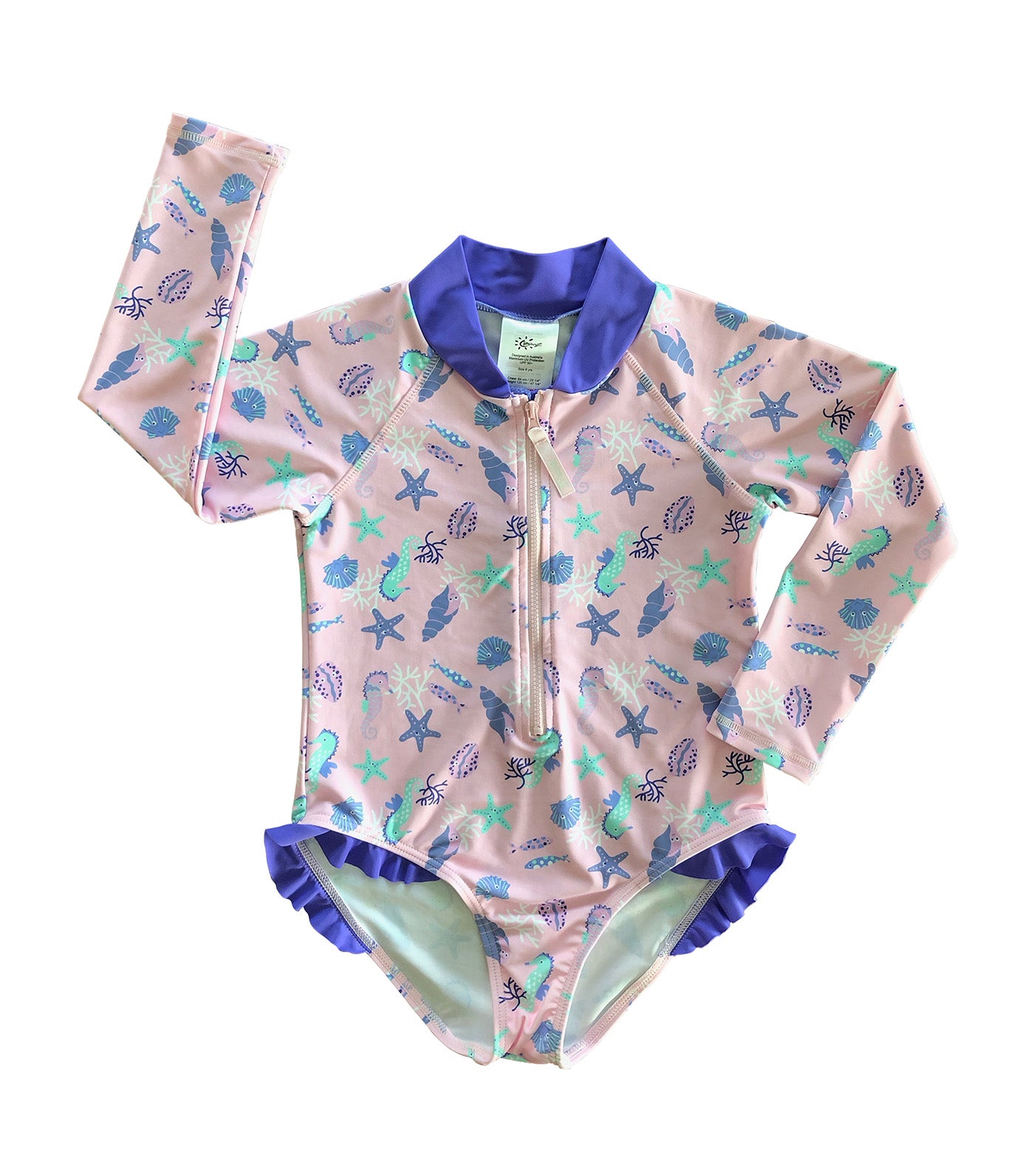 Girls One-Piece Long-Sleeve Swimsuit - Sea Life