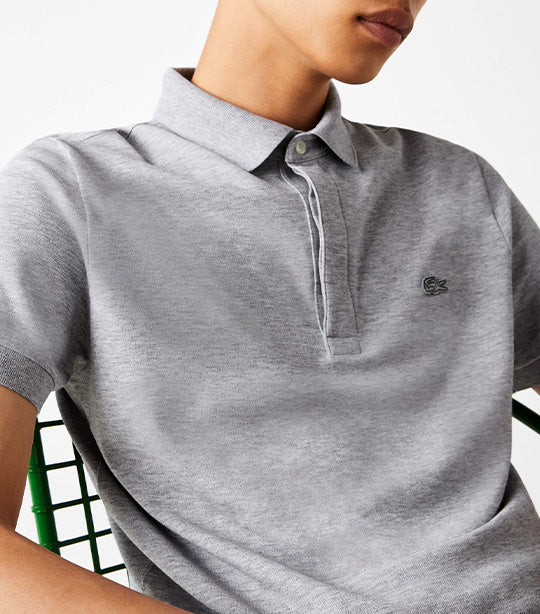 Men's Paris Polo Shirt Regular Fit Stretch Cotton Piqué Silver Chine
