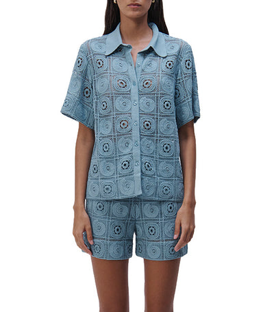 Parson Crochet Coverup Shirt Celeste Blue