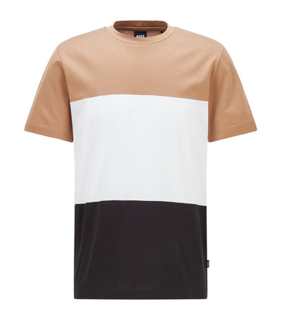 Cotton T-Shirt with Linked Block Panels Beige