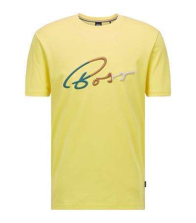 Cotton T-Shirt with Logo in Calligraphy Font Yellow
