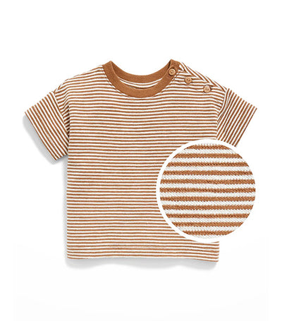 Old Navy Kids Unisex Printed Buttoned-Shoulder Textured-Knit T-Shirt for Baby - Earth Brown Stripe
