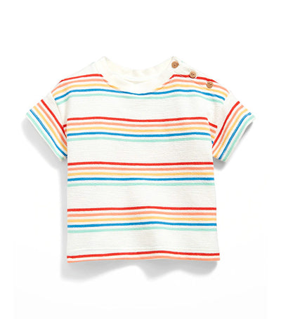 Old Navy Kids Unisex Printed Buttoned-Shoulder Textured-Knit T-Shirt for Baby - Multi Stripe
