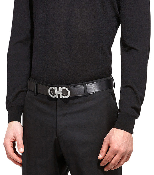Reversible and Adjustable Gancini Belt Black