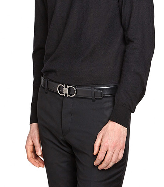 Reversible and Adjustable Gancini Belt Black/Hickory