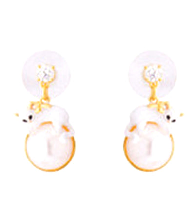 Kitty And Pearl Stud Earrings