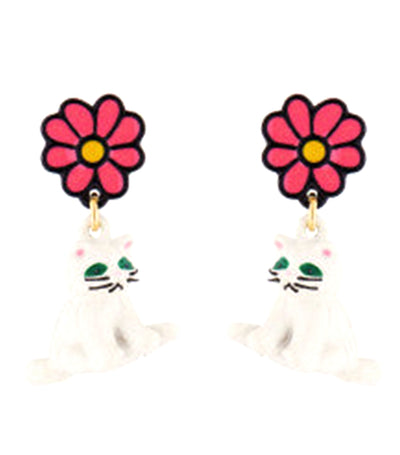 Cat And Daisy Earrings White