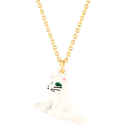 Cat Pendant Necklace White