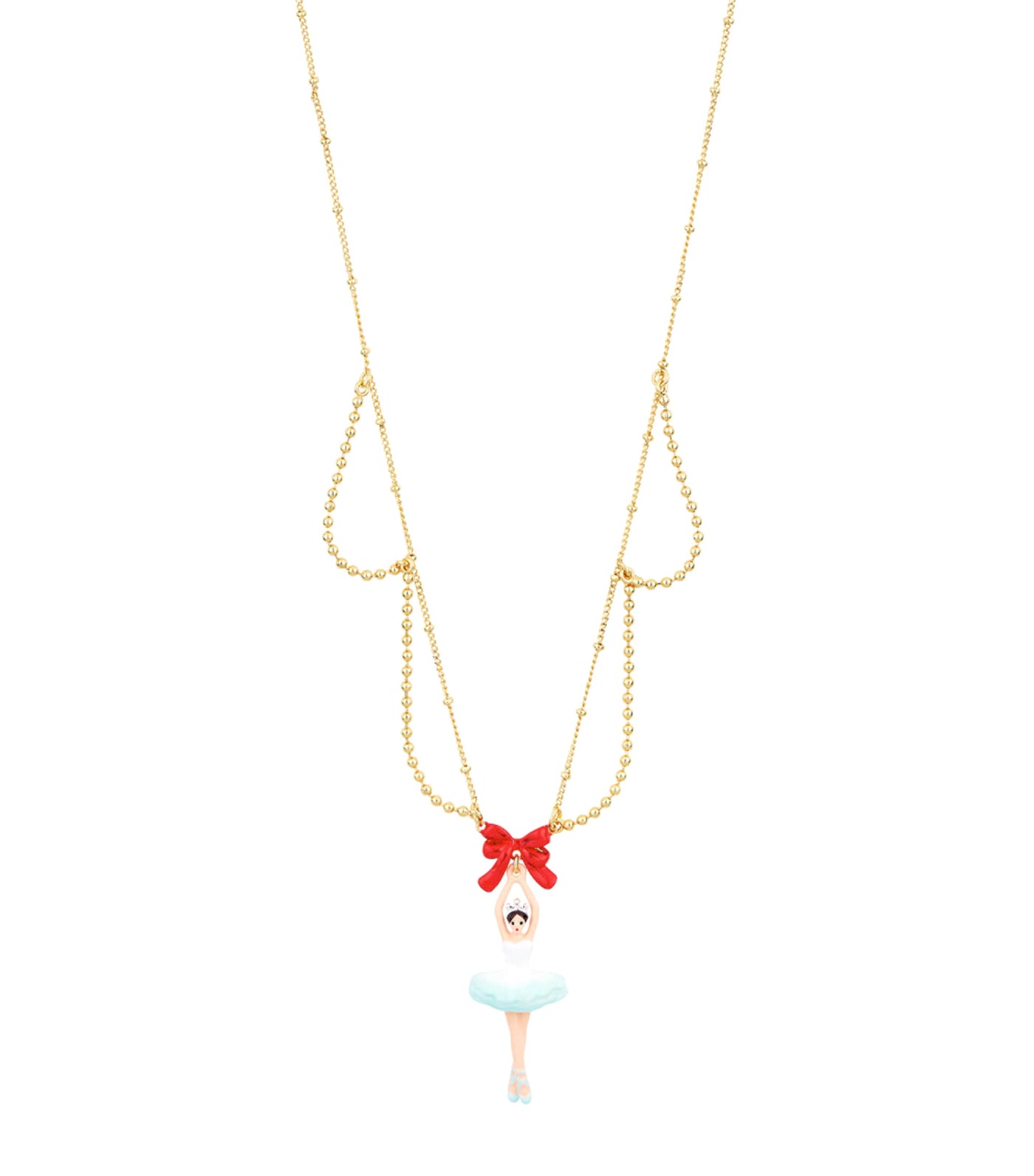 Ballerina And Red Bow Pendant Necklace
