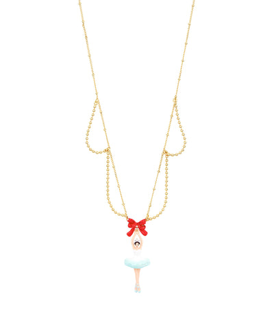 Ballerina And Red Bow Pendant Necklace