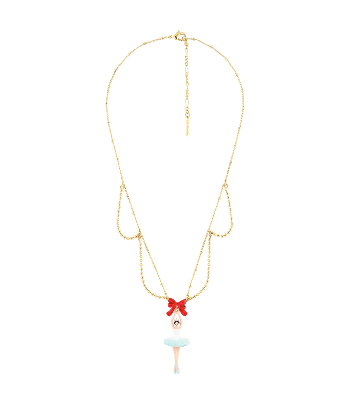 Ballerina And Red Bow Pendant Necklace