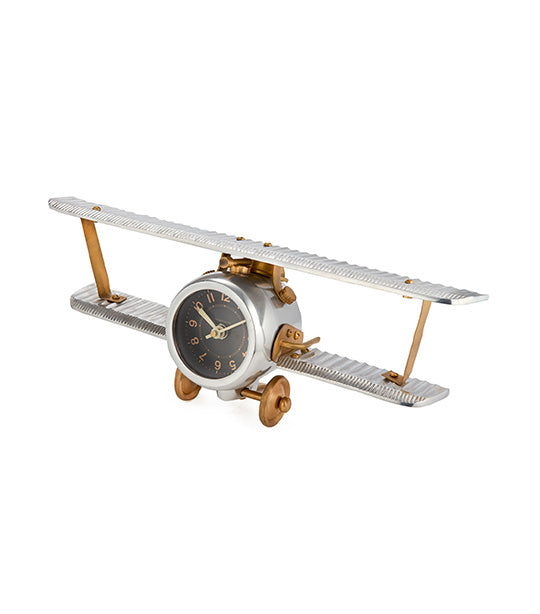 Biplane Table Clock Silver