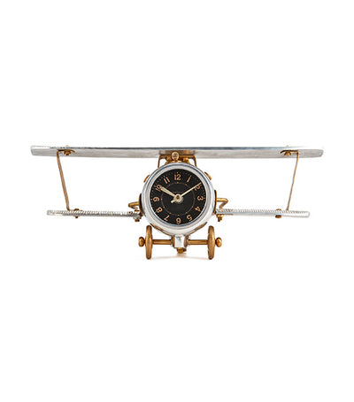 Biplane Table Clock Silver