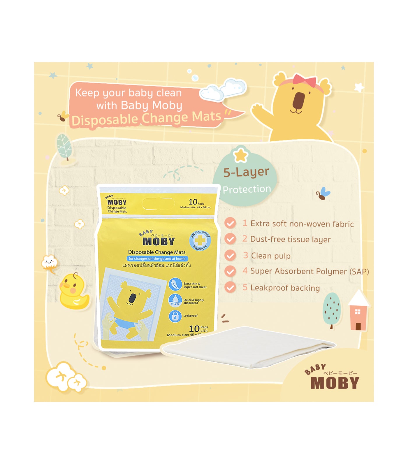 baby moby disposable changing mat / underpad