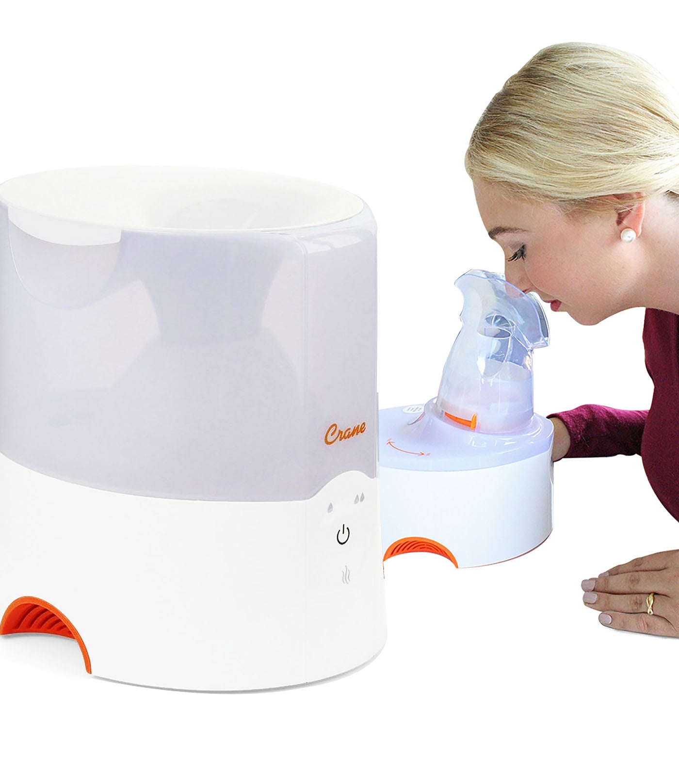 crane 2-in-1 warm mist humidifier and personal steam inhaler - white