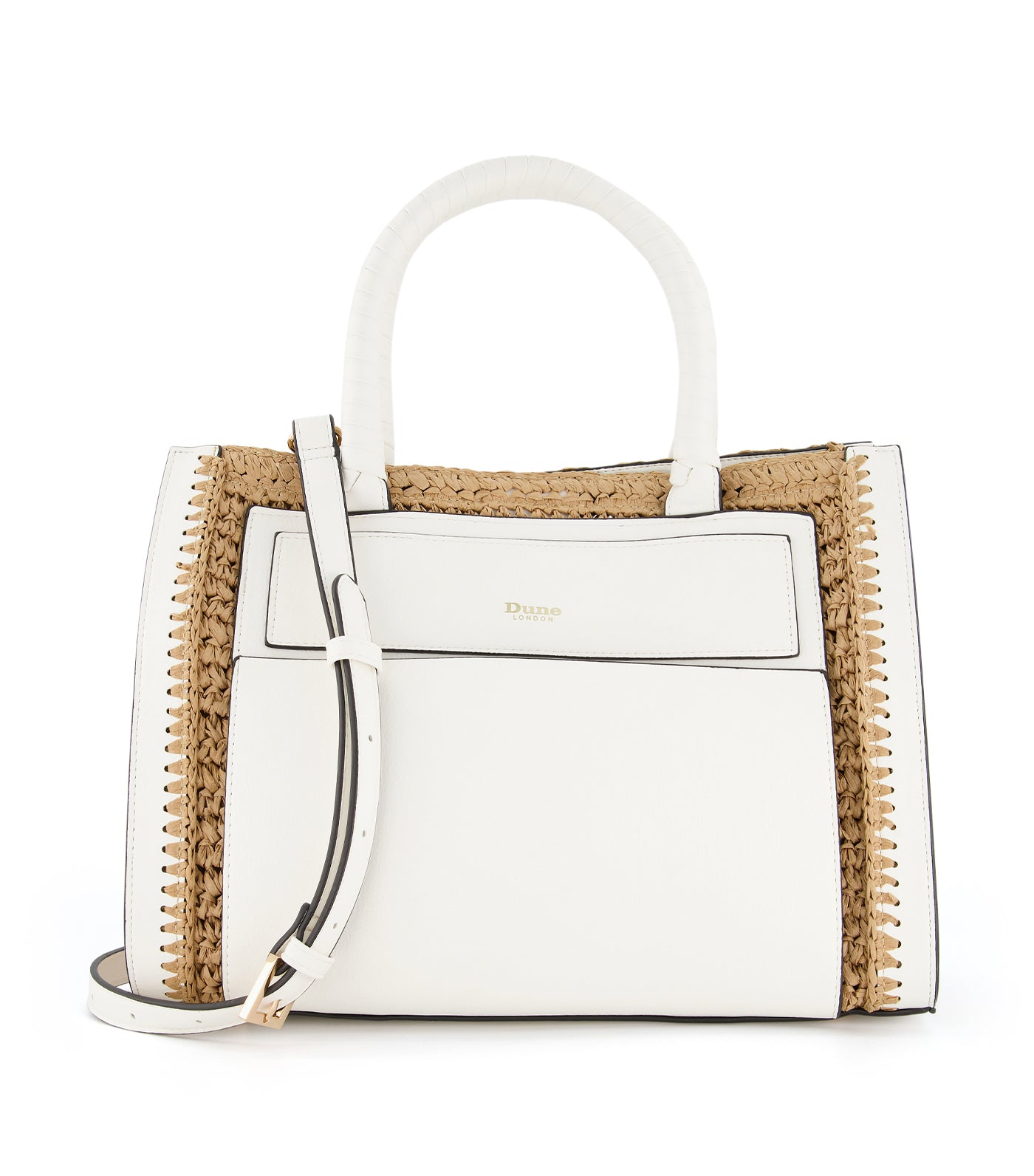 Doughtrey Unlined Raffia Front Pocket Tote White