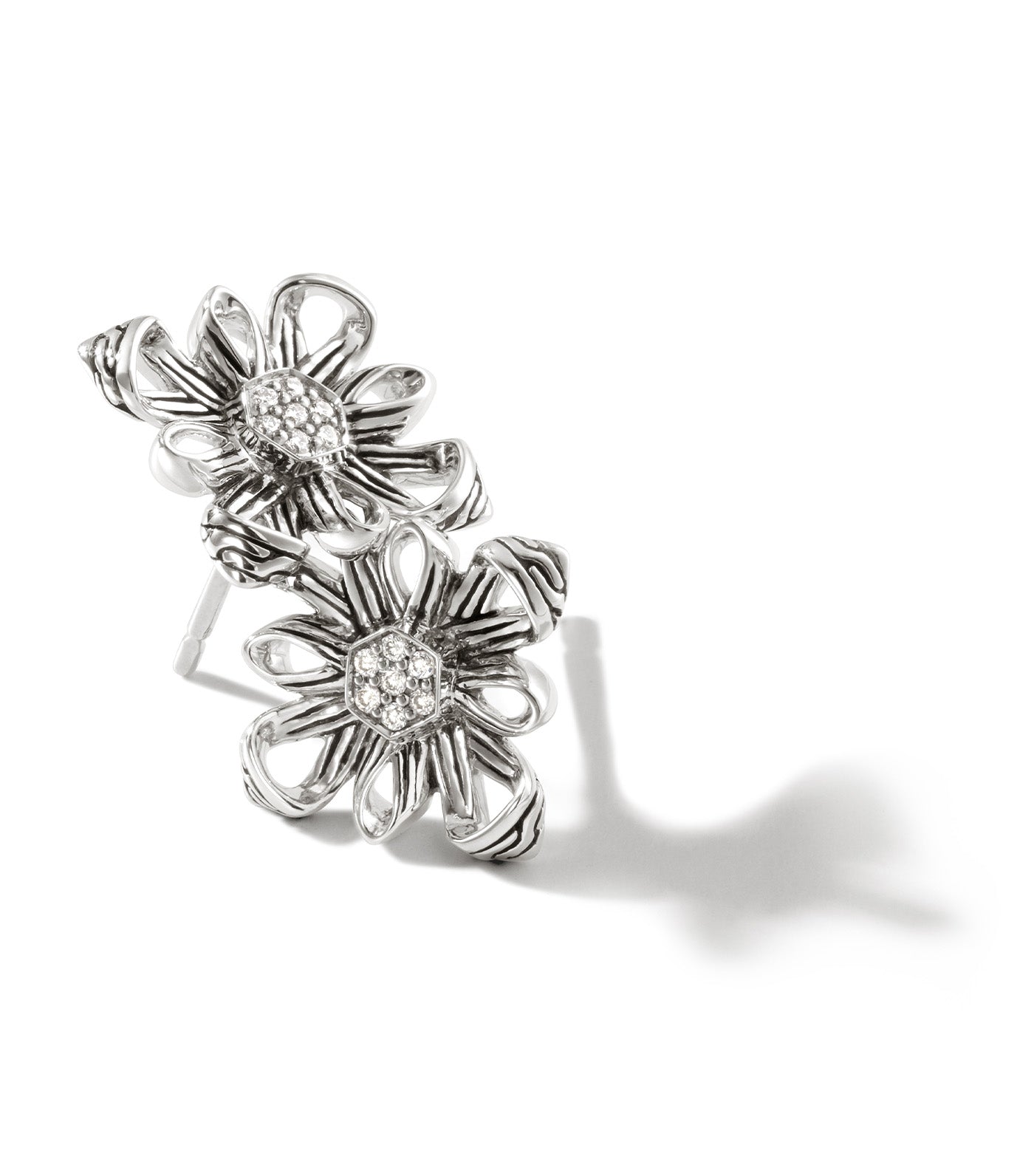 Canang Sari Stud Earring Sterling Silver with 0.05ct DIamonds