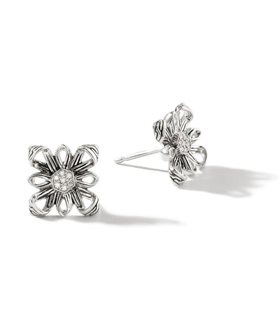 Canang Sari Stud Earring Sterling Silver with 0.05ct DIamonds