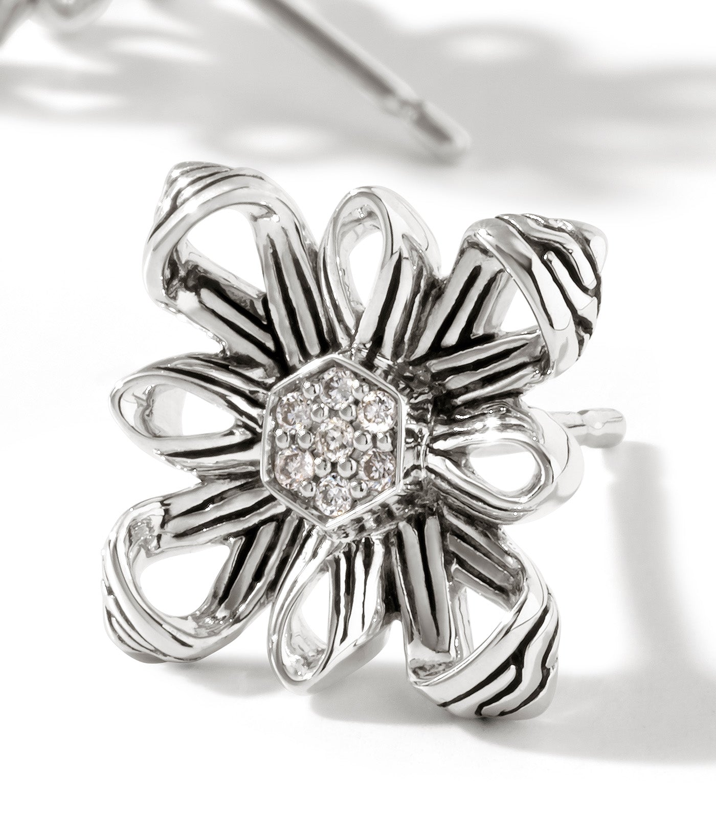 Canang Sari Stud Earring Sterling Silver with 0.05ct DIamonds