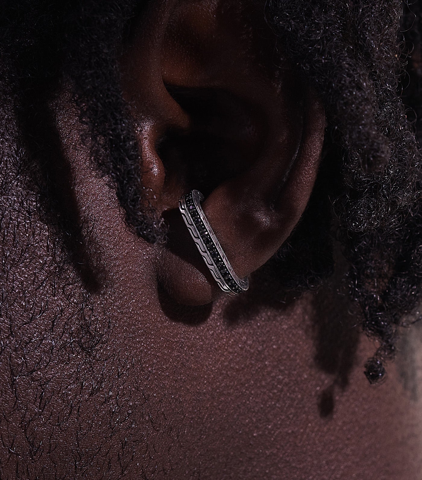 Classic Chain Single Line Earrings Sterling Silver with Treated Black Sapphires and Black Spinel