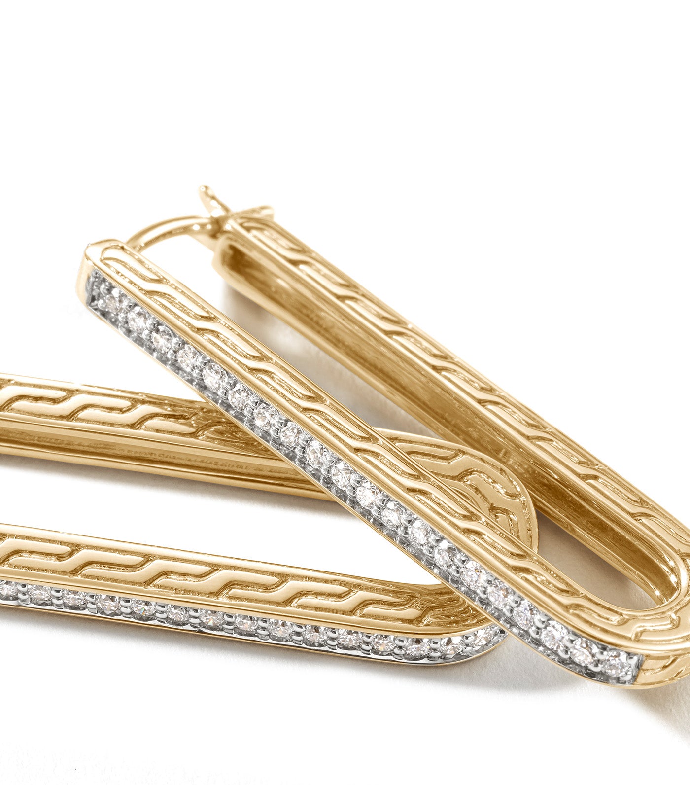 Carved Chain Hoop Earrings 18k Yellow Gold with 0.32ct Diamonds