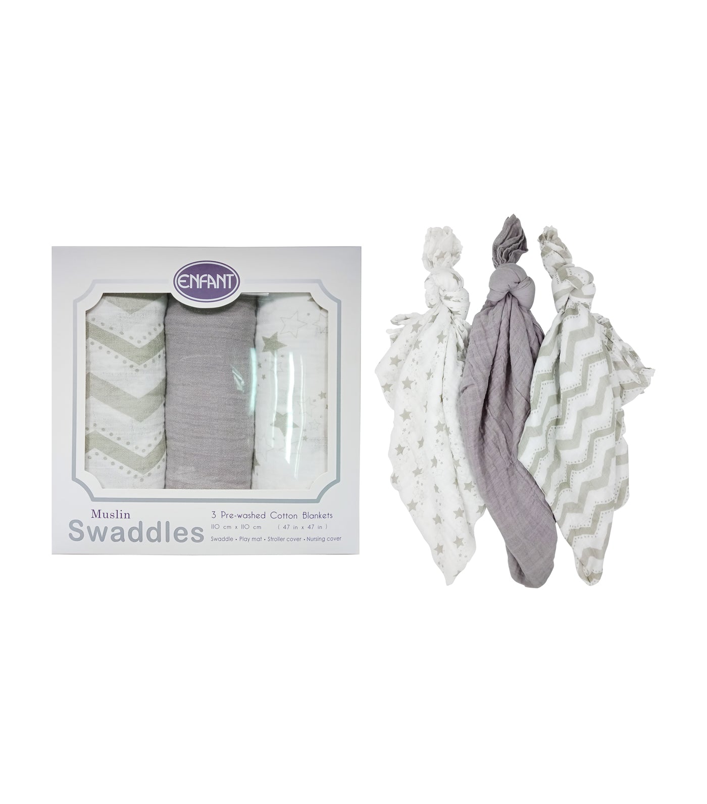 enfant gray muslin swaddle set