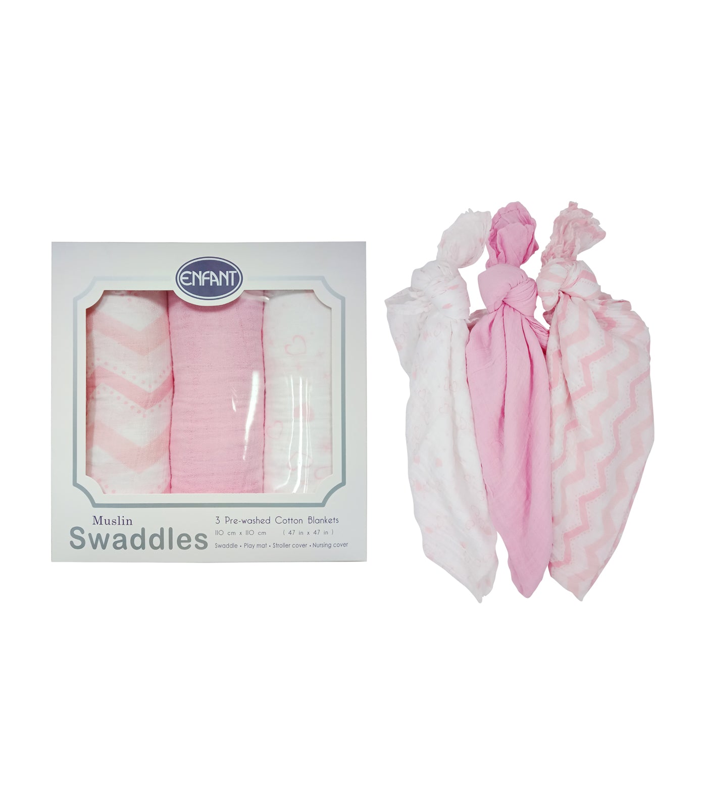 enfant pink muslin swaddle set