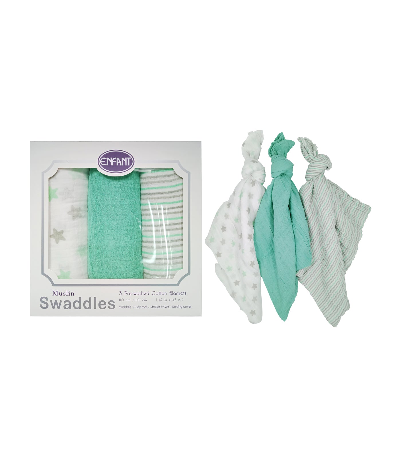 enfant green muslin swaddle set