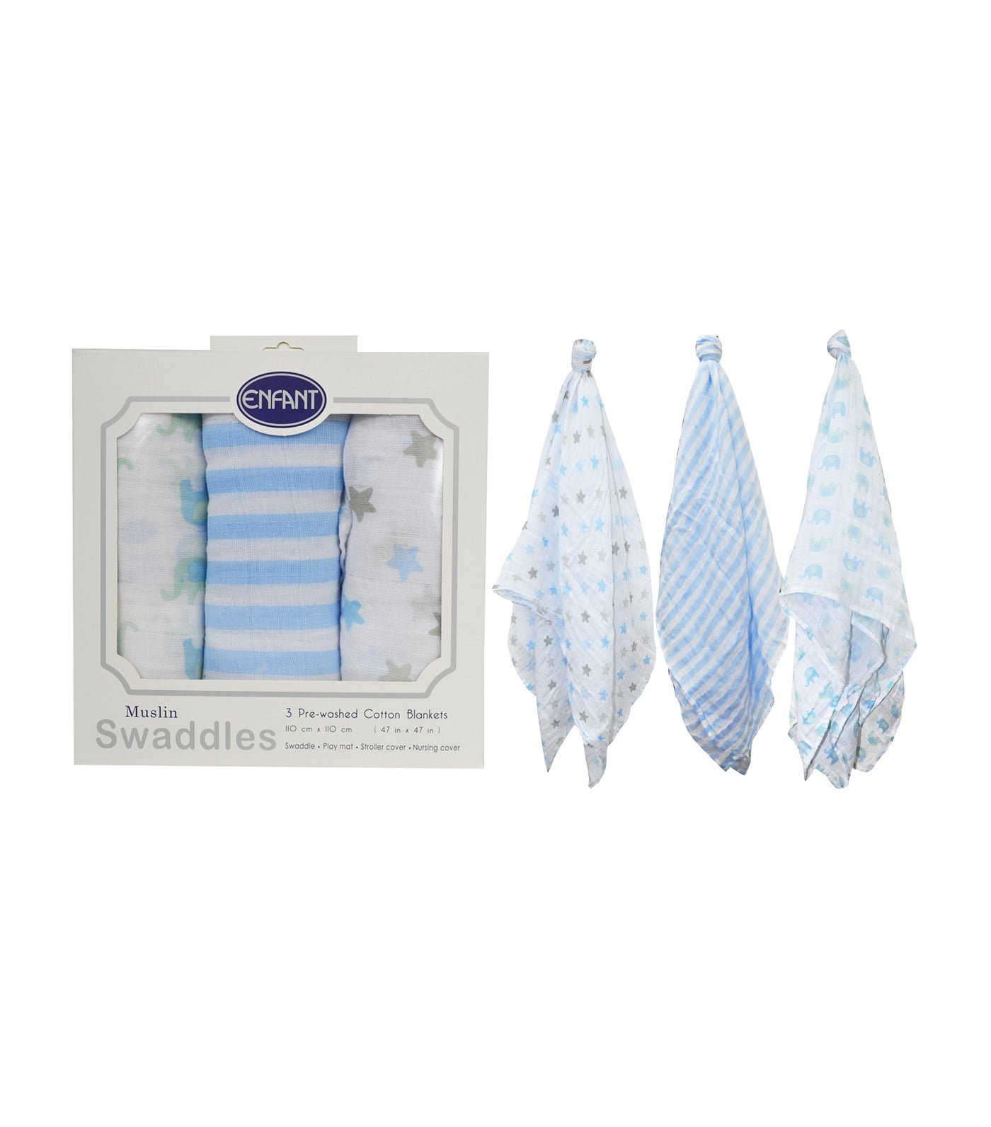 enfant blue muslin swaddle set