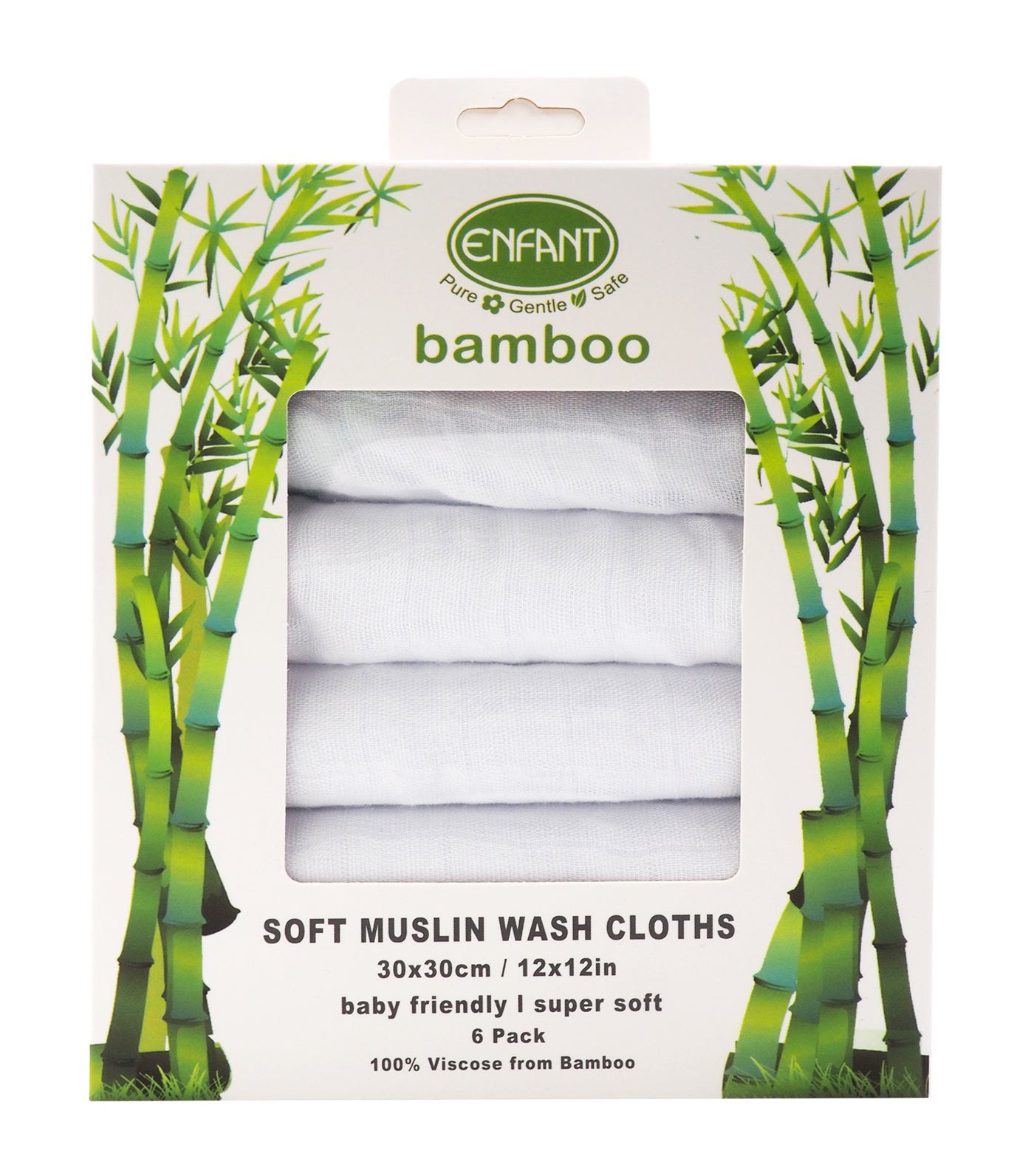 enfant white bamboo muslin washcloths - set of 6