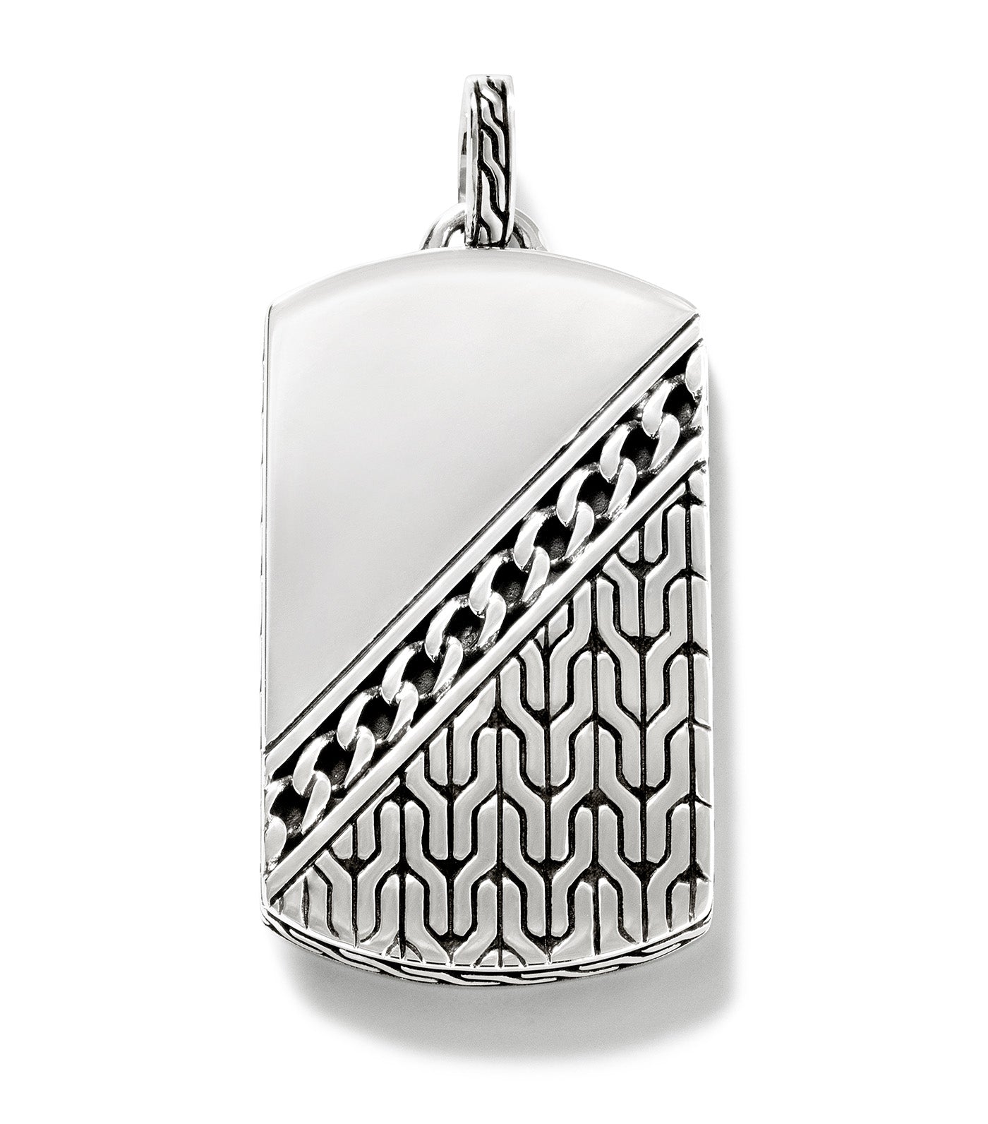 Carved Chain Dog Tag Pendant 2.7mm Box Chain Necklace Sterling Silver 24 Inches